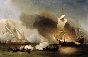 En aktion utanför Barbarys kust med galärer och engelska skepp, ca 1695 (olja på duk)