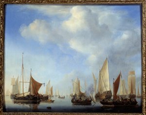 La petite fleet målning av Willem Van de Velde II le Jeune (1633-1707)
