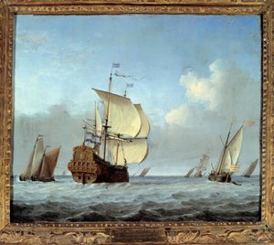 Marin med flaggskepp Målning av Willem Van de Velde II le Jeune (1633-1707) 1600-talets sön. 0,35x0,42 m