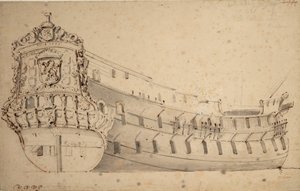 Porträtt av "Ridderschap", 66 kanoner, tillhörande amiralitetet i Maas, byggt 1666 och förlorat till havs 1690, ca 1686 (grafit, grå lav)