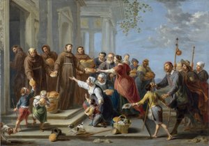 Sankt Antonius av Padua delar ut bröd - Målning av Willem van Herp l