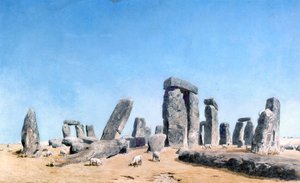 Betande får vid Stonehenge (akvarell) av William (1789 1862) Turner
