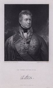 Sir Thomas Picton, walesisk general från Napoleonkrigen dödad i slaget vid Waterloo (gravyr) av William (after) Beechey