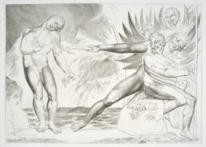 De korrupta tjänstemännens cirkel: Djävlarna som plågar Ciampolo Inferno, Canto XXII, illustration till "Den gudomliga komedin" av Dante Alighieri av William (after) Blake