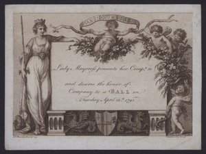 Inbjudan från Lady Mayoress i London till en bal på Mansion House