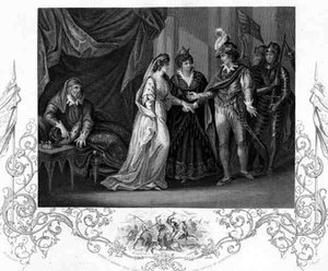 Slutförandet av Troyefördraget, i Henry V av William Shakespeare (1564-1616) graverad av J. Rogers (gravyr)