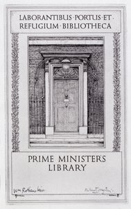 Boktavla för premiärministerns bibliotek, graverad av Robert Sargent Austin (1895-1973) (gravyr) av William (after) Rothenstein