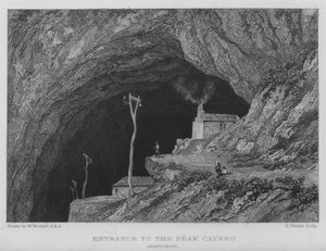 Ingång till Peak Cavern, Derbyshire (gravyr) av William (after) Westall