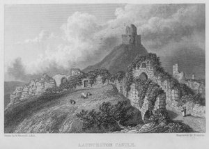 Launceston Castle (gravyr) av William (after) Westall