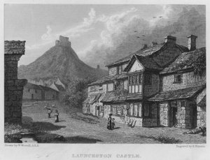 Launceston Castle (gravyr) av William (after) Westall