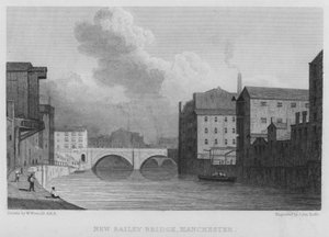 New Bailey Bridge, Manchester (gravyr) av William (after) Westall