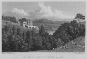 Pentillie Castle on the Tamer (gravyr) av William (after) Westall