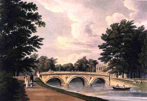 Trinity College Bridge, Cambridge, från "The History of Cambridge", graverad av Joseph Constantine Stadler (fl.1780-1812), pub. av R. Ackermann