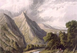 Utsikt i Bore Ghaut, graverade av T. Fielding och färgat av J.B. Hogarth av William (after) Westall