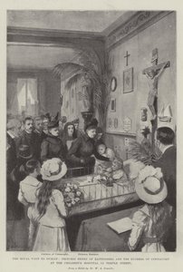 Det kungliga besöket i Dublin, prinsessan Henry av Battenberg och hertiginnan av Connaught på barnsjukhuset på Temple Street litho av William A. Donnelly