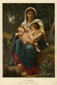Välgörenhet (chromolitho) av William Adolphe Bouguereau