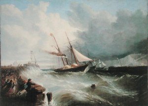 Prins Alberts ankomst till Dover på väg till London för hans äktenskap med drottning Victoria 1840 (olja på duk)