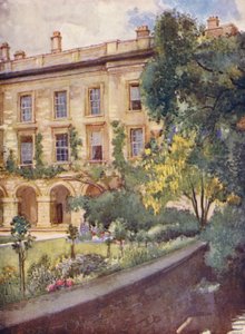 Magdalen College Nya byggnader som gränsar till Magdalens lundar (färglitografi)