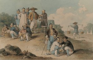En grupp kineser som tittar på Earl of McCartneys ambassad i Kina av William Alexander