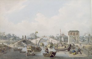 Båtar på floden i Suchow, Kina (wc över svart bly) av William Alexander