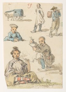 f.11 59 Studier av kinesiska,  från ett album med 372 teckningar av landskap, kustlinjer, kostymer och vardagsliv gjorda under Lord Macartneys ambassad till Kinas kejsare, mellan 1792 och 1794 (penna och akvarell på papper) av William Alexander
