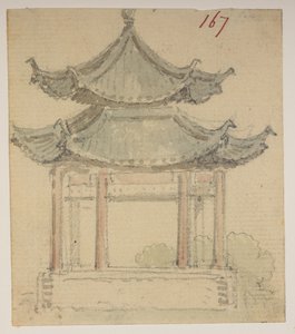 f.63 167 Tempel.  , från ett album med 372 teckningar av landskap, kustlinjer, kostymer och vardagsliv gjorda under Lord Macartneys ambassad till Kinas kejsare, mellan 1792 och 1794 (penna och akvarell på papper) av William Alexander