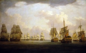 Slaget vid Cape Finisterre (Finistère), tidigt 1800-tal (olja på duk) av William Anderson