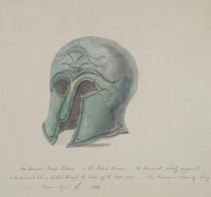 Gammal mässingshjälm från British Museum, Holborn, London, 1784