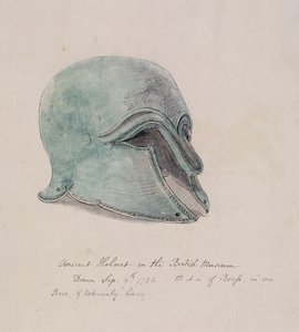 Gammal mässingshjälm från British Museum, Holborn, London, 1784