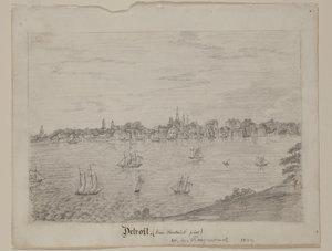 Detroit, ca 1837 (grafitpenna på vitt vävt papper) av William Asa Raymond