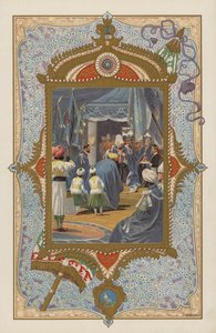 Den blivande kungen Edward VII investerar prinsar med Indiens stjärna, i Calcutta av William Barnes (after) Wollen
