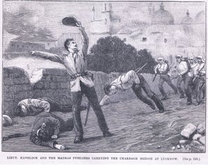 Lieut. Havelock och Madras fusiliers som bär Charbagh-bron vid Lucknow 1857 AD av William Barnes Wollen