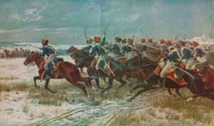 Anklagelsen av de 10:e husarerna vid Benevente Corunna-kampanjen, 1809, c1915 1928 av William Barnes Wollen