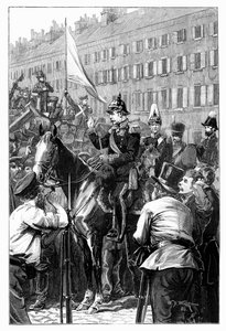 Kungen av Preussen tilltalar berlinarna, 1848, 1900. av William Barnes Wollen
