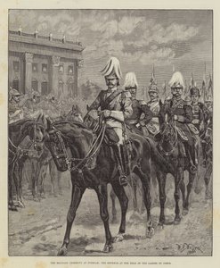 Den militära ceremonin i Potsdam, kejsaren i spetsen för Gardes du Corps av William Barnes Wollen