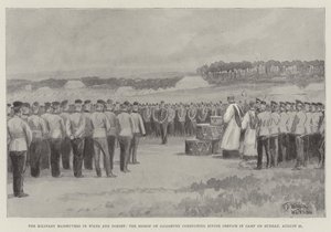 De militära manövrarna i Wilts och Dorset, biskopen av Salisbury genomför gudstjänst i lägret söndagen den 21 augusti av William Barnes Wollen