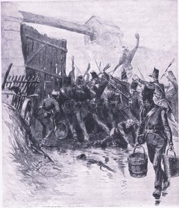 Attacken på La Haye Sainte, illustration från British Battles on Land and Sea, 1915