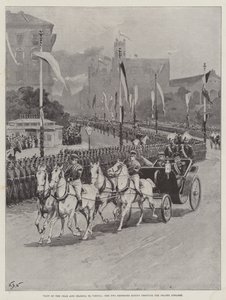 Besök av tsaren och tsarinen i Wien, de två kejsarna som rider genom Prater Strasse av William Barnes Wollen