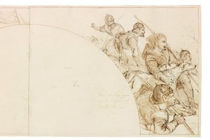 Skiss för väggmålning i Wallington Hall (bläck och penna på papper (klistrad på kort)) av William Bell Scott