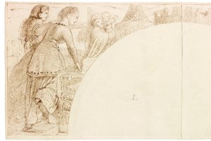 Skiss för väggmålning i Wallington Hall (bläck och penna på papper (klistrad på kort)) av William Bell Scott