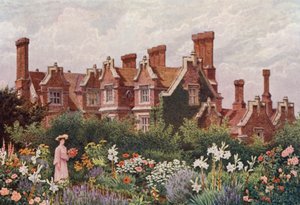 Hollingbourne Manor från Upeer Garden (färglitografi) av William Biscombe Gardner