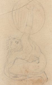 En hukande figur som håller en sköld [verso] av William Blake