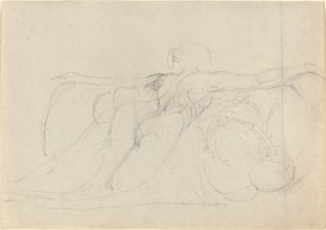 En man sedd bakifrån, reser sig på moln av William Blake