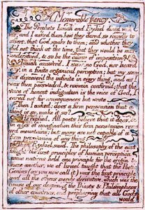 A Memorable Fancy, text från "The Marriage of Heaven and Hell", ca 1790-3 (reliefradering med penn- och akvarellfärg som avslutning) av William Blake