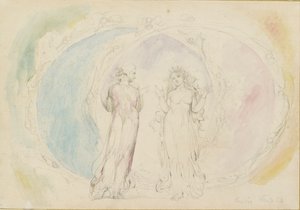 Beatrice och Dante i Tvillingarna, mitt i lågornas sfärer, 1825-1827 av William Blake