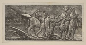 Boy Returning Joyfully, with Plow and Oxen, från Thorntons Pastorals of Virgil, 1821. av William Blake