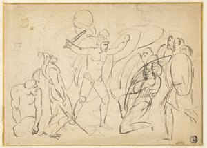 Klassisk strid (recto); Skiss av manlig naken (verso) av William Blake