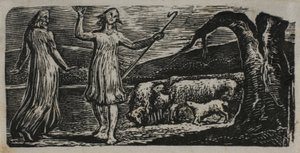Colinet Departs in Sorrow: Riven Trunk till höger, från The Pastorals of Virgil av William Blake