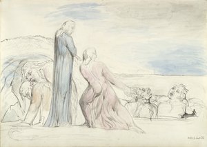 Dante griper förrädaren Bocca i håret, illustration till "Den gudomliga komedin" av Dante Alighieri av William Blake