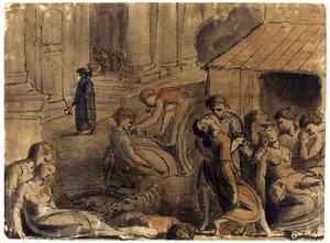 Great Plague of London av William Blake (1757-1827), ca. 1779 - Akvarell, vit färg, svart krita på papper av William Blake